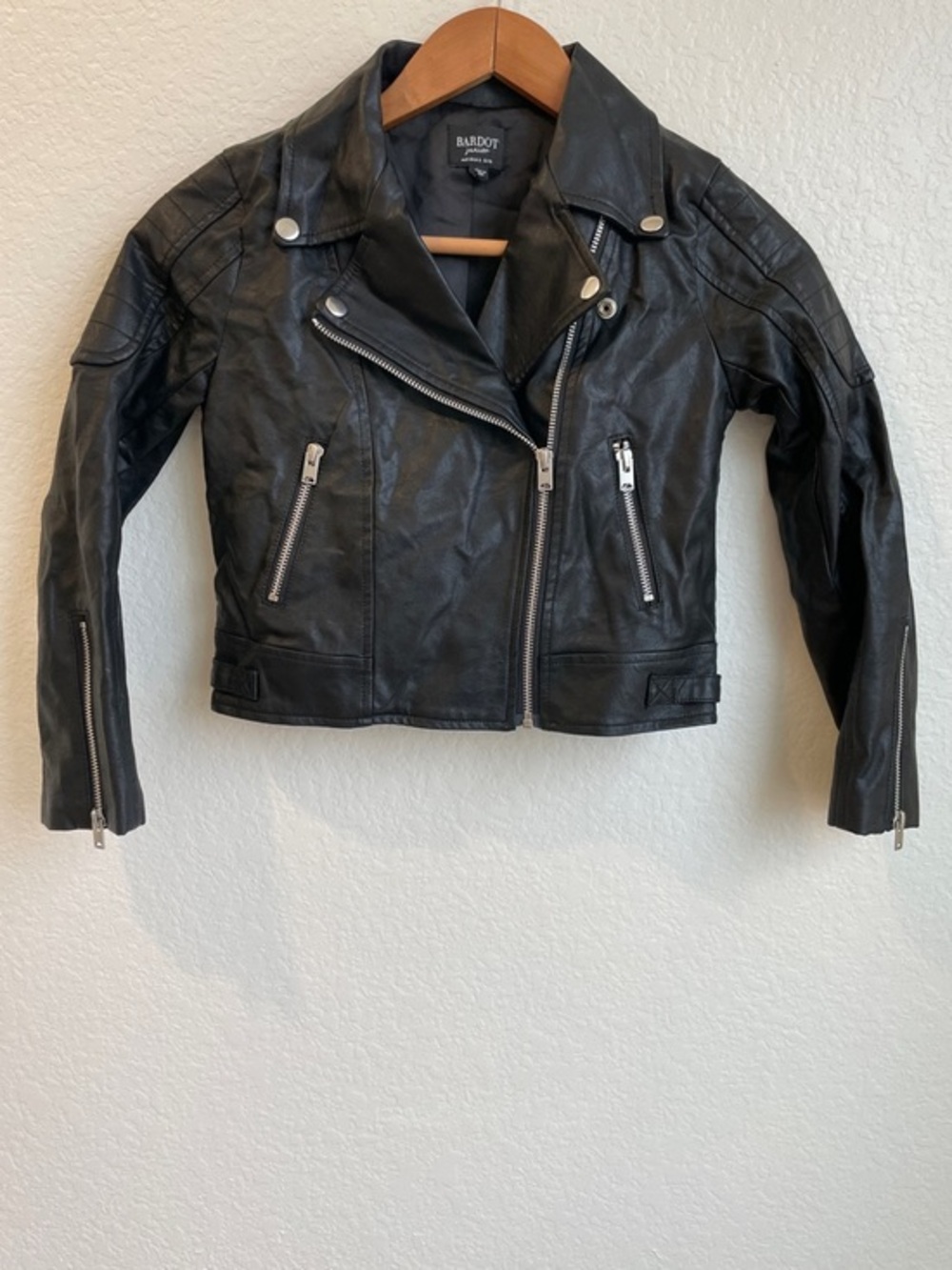 Bardot Junior • Black Leather Asymmetrical Moto Jacket • 8